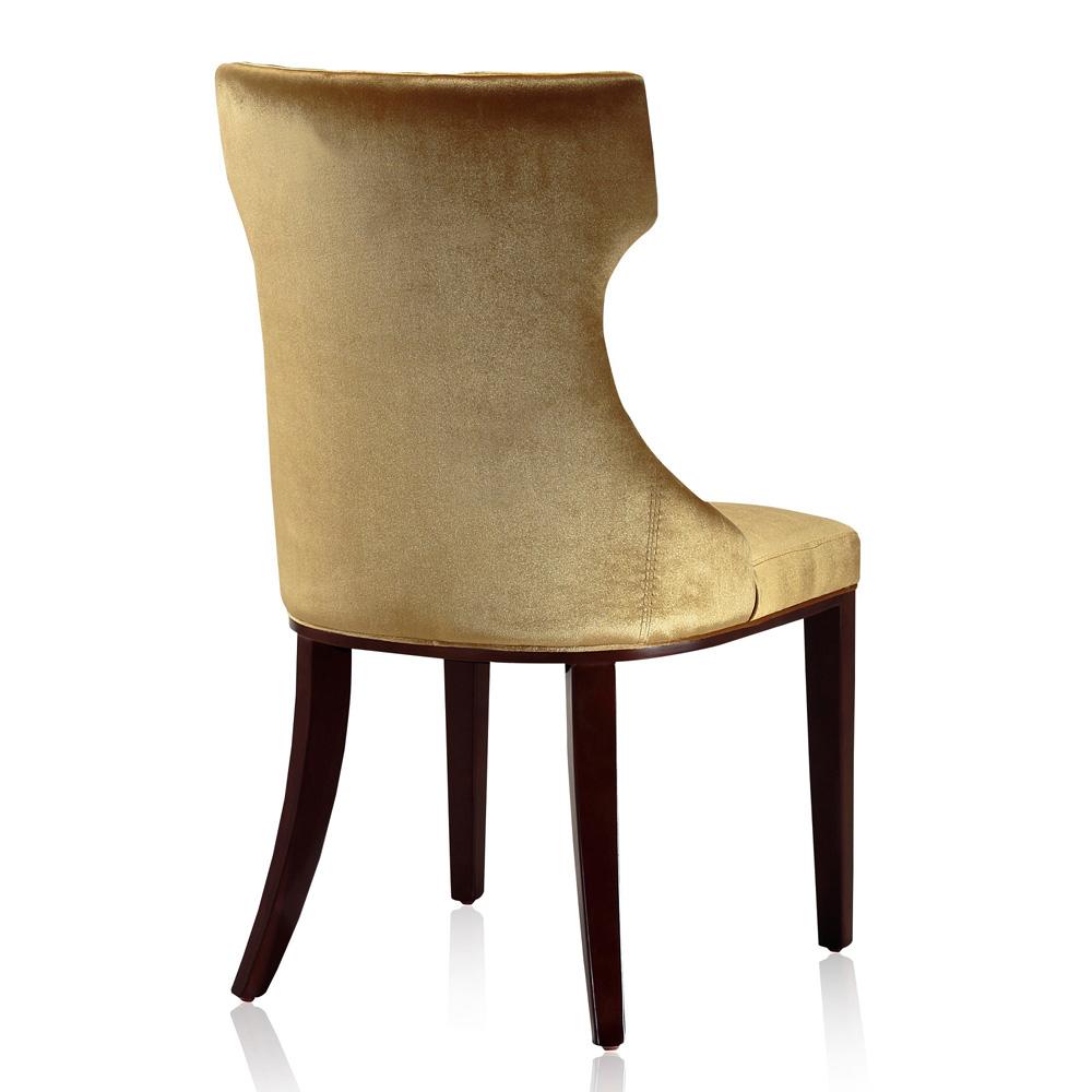 Manhattan Comfort - Reine Velvet Dining Chairs with Beech Wood Legs in Antique Gold and Walnut - Set of 2 - DC007-AG veiw 4