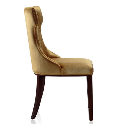 Manhattan Comfort - Reine Velvet Dining Chairs with Beech Wood Legs in Antique Gold and Walnut - Set of 2 - DC007-AG veiw 5