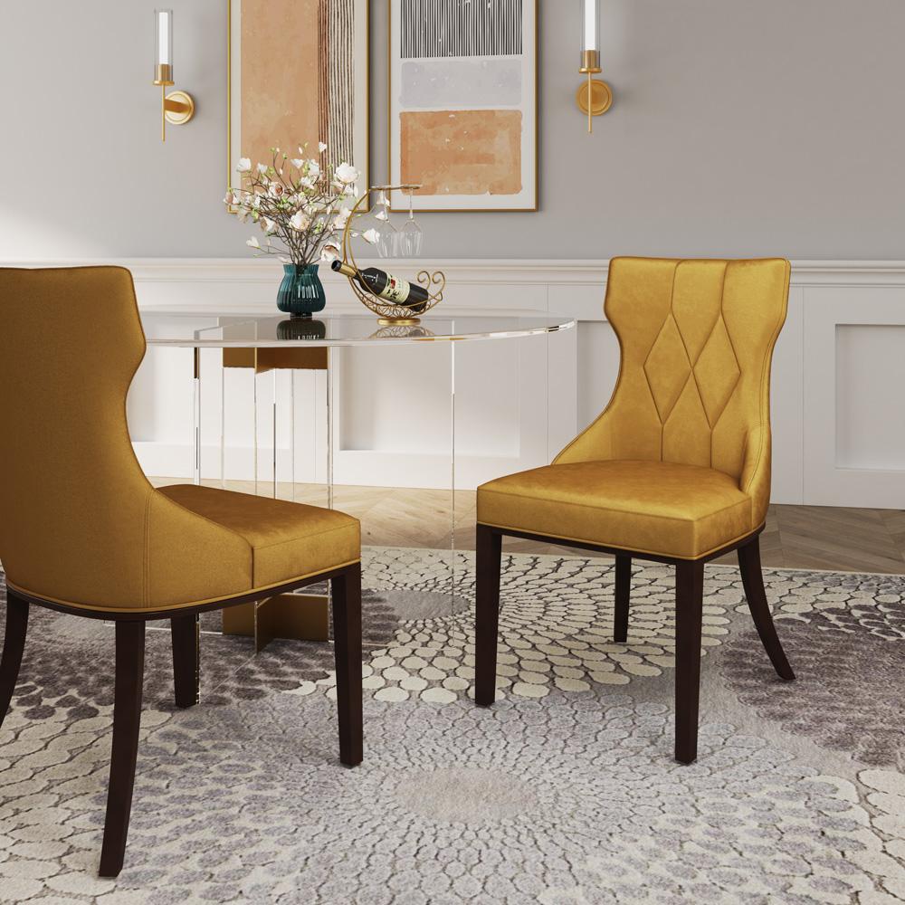Manhattan Comfort - Reine Velvet Dining Chairs with Beech Wood Legs in Antique Gold and Walnut - Set of 2 - DC007-AG veiw 8