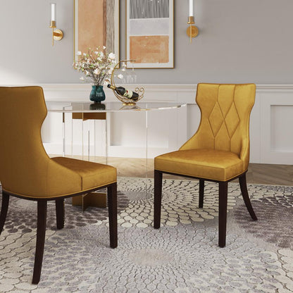 Manhattan Comfort - Reine Velvet Dining Chairs with Beech Wood Legs in Antique Gold and Walnut - Set of 2 - DC007-AG veiw 8