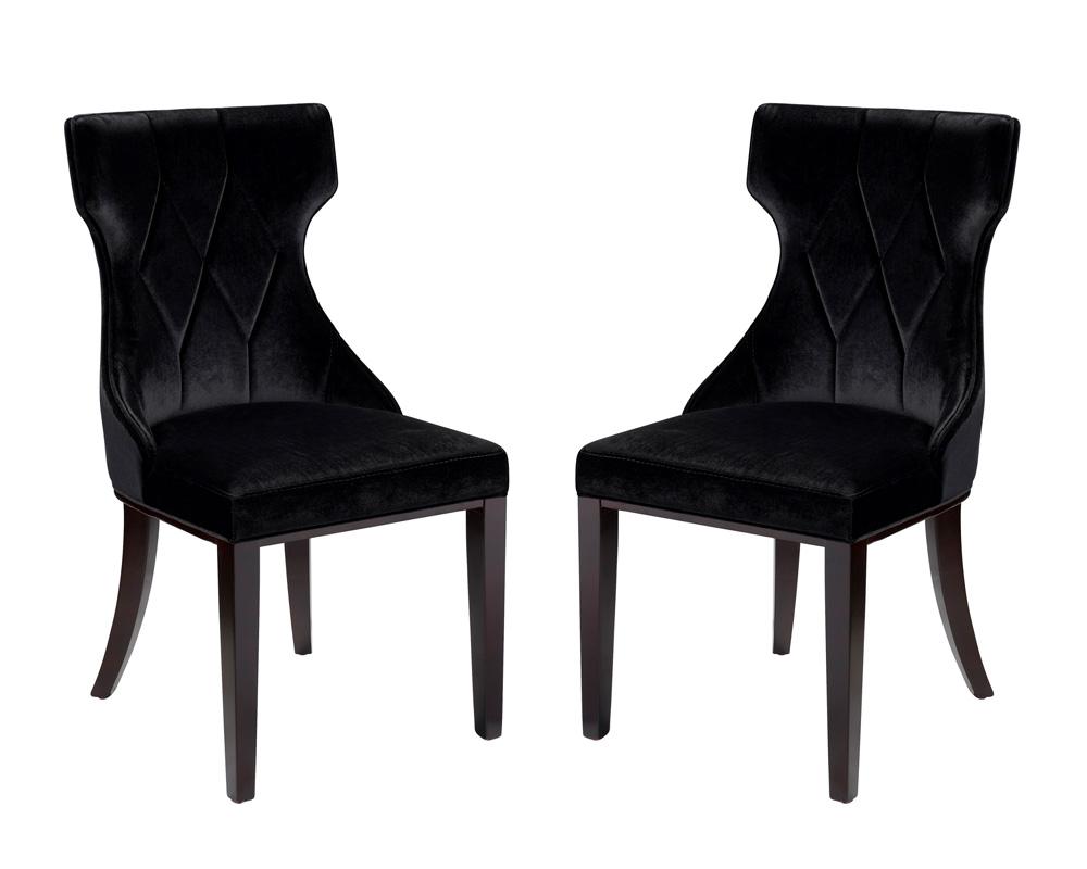 Manhattan Comfort - Reine Velvet Dining Chairs with Beech Wood Legs in Black and Walnut - Set of 2 - DC007-BK veiw 1