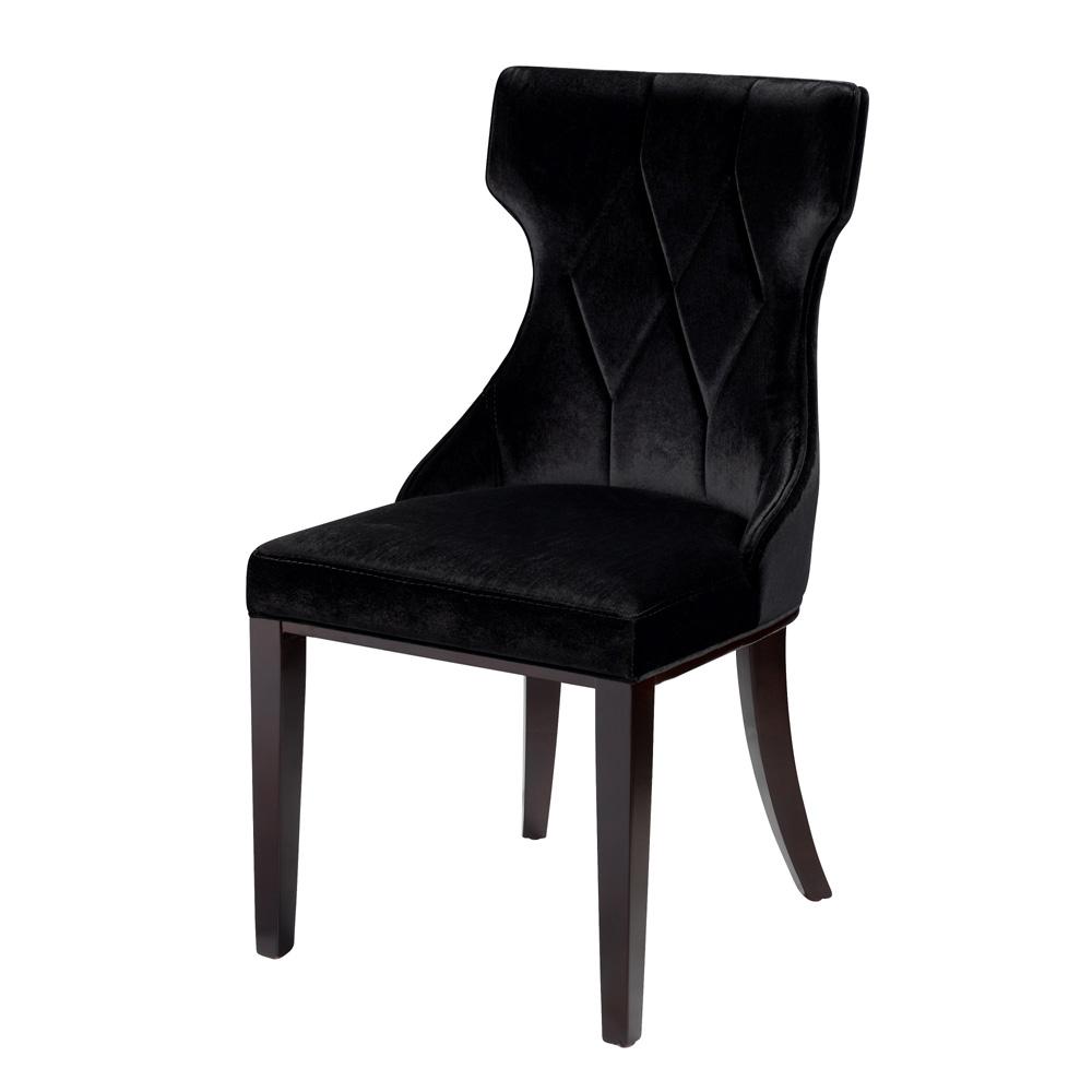Manhattan Comfort - Reine Velvet Dining Chairs with Beech Wood Legs in Black and Walnut - Set of 2 - DC007-BK veiw 3