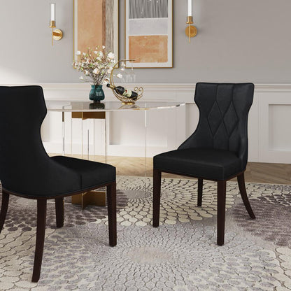 Manhattan Comfort - Reine Velvet Dining Chairs with Beech Wood Legs in Black and Walnut - Set of 2 - DC007-BK veiw 5