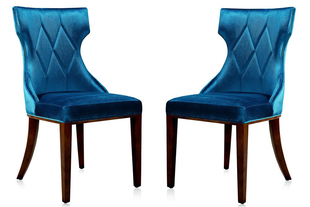 Manhattan Comfort - Reine Velvet Dining Chairs with Beech Wood Legs in Cobalt Blue and Walnut - Set of 2 - DC007-CB veiw 1