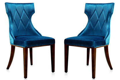 Manhattan Comfort - Reine Velvet Dining Chairs with Beech Wood Legs in Cobalt Blue and Walnut - Set of 2 - DC007-CB veiw 1