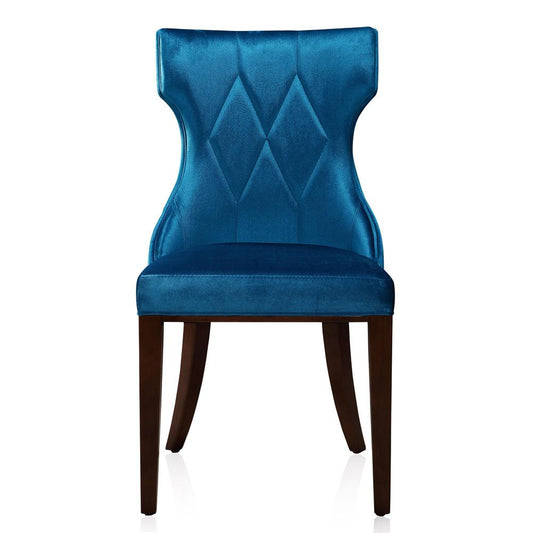 Manhattan Comfort - Reine Velvet Dining Chairs with Beech Wood Legs in Cobalt Blue and Walnut - Set of 2 - DC007-CB veiw 2