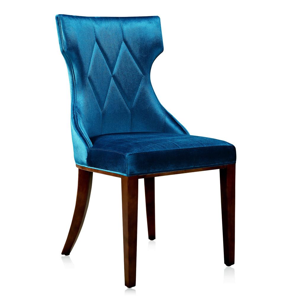 Manhattan Comfort - Reine Velvet Dining Chairs with Beech Wood Legs in Cobalt Blue and Walnut - Set of 2 - DC007-CB veiw 3