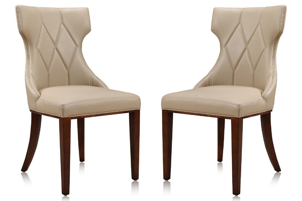 Manhattan Comfort - Reine Faux Leather Dining Chairs with Beech Wood Legs in Cream and Walnut - Set of 2 - DC007-CR veiw 1