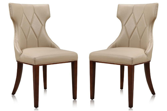Manhattan Comfort - Reine Faux Leather Dining Chairs with Beech Wood Legs in Cream and Walnut - Set of 2 - DC007-CR veiw 1