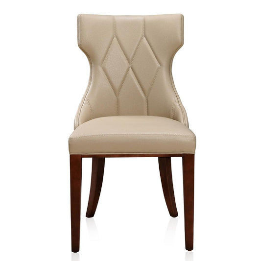 Manhattan Comfort - Reine Faux Leather Dining Chairs with Beech Wood Legs in Cream and Walnut - Set of 2 - DC007-CR veiw 2