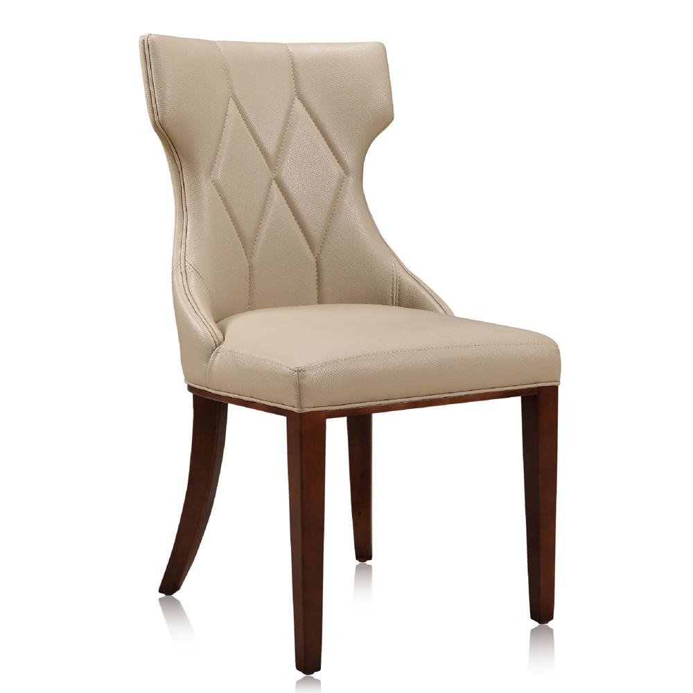 Manhattan Comfort - Reine Faux Leather Dining Chairs with Beech Wood Legs in Cream and Walnut - Set of 2 - DC007-CR veiw 3