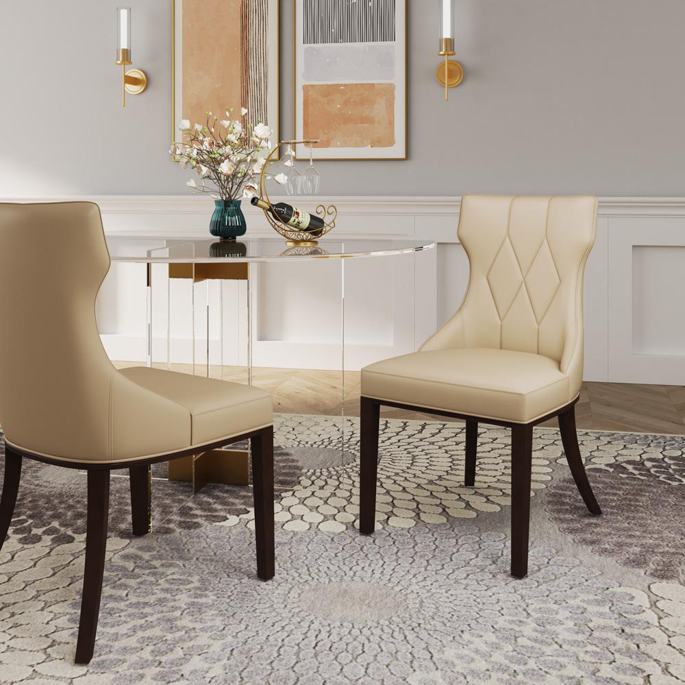 Manhattan Comfort - Reine Faux Leather Dining Chairs with Beech Wood Legs in Cream and Walnut - Set of 2 - DC007-CR veiw 6