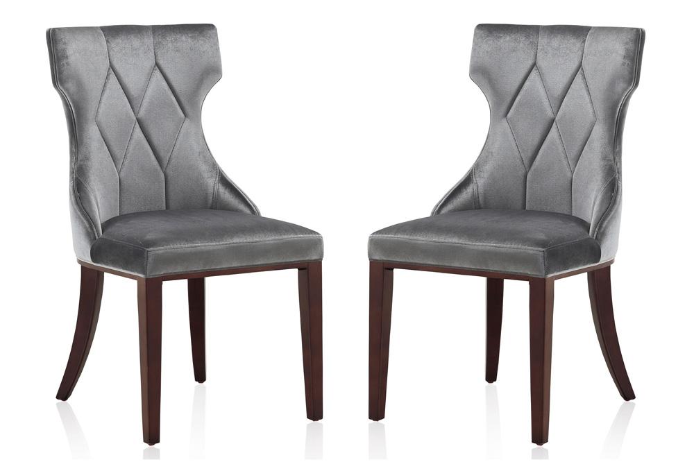 Manhattan Comfort - Reine Velvet Dining Chairs with Beech Wood Legs in Grey and Walnut - Set of 2 - DC007-GY veiw 1