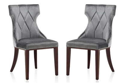 Manhattan Comfort - Reine Velvet Dining Chairs with Beech Wood Legs in Grey and Walnut - Set of 2 - DC007-GY veiw 1