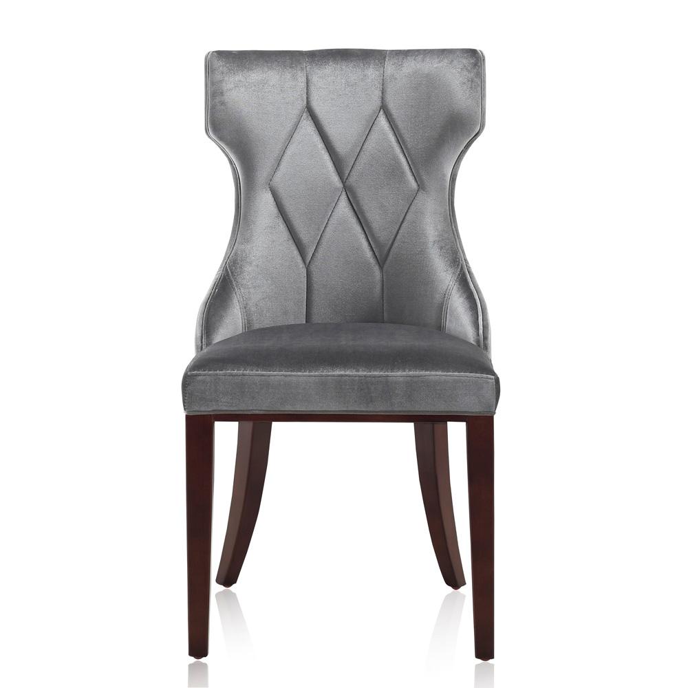 Manhattan Comfort - Reine Velvet Dining Chairs with Beech Wood Legs in Grey and Walnut - Set of 2 - DC007-GY veiw 2