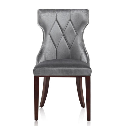 Manhattan Comfort - Reine Velvet Dining Chairs with Beech Wood Legs in Grey and Walnut - Set of 2 - DC007-GY veiw 2