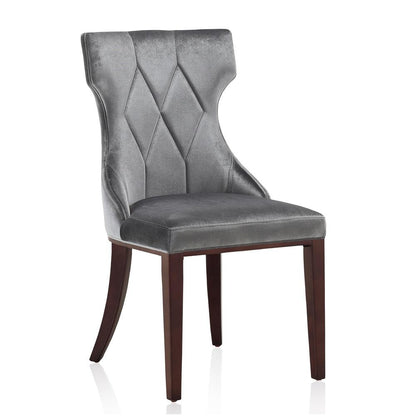 Manhattan Comfort - Reine Velvet Dining Chairs with Beech Wood Legs in Grey and Walnut - Set of 2 - DC007-GY veiw 3
