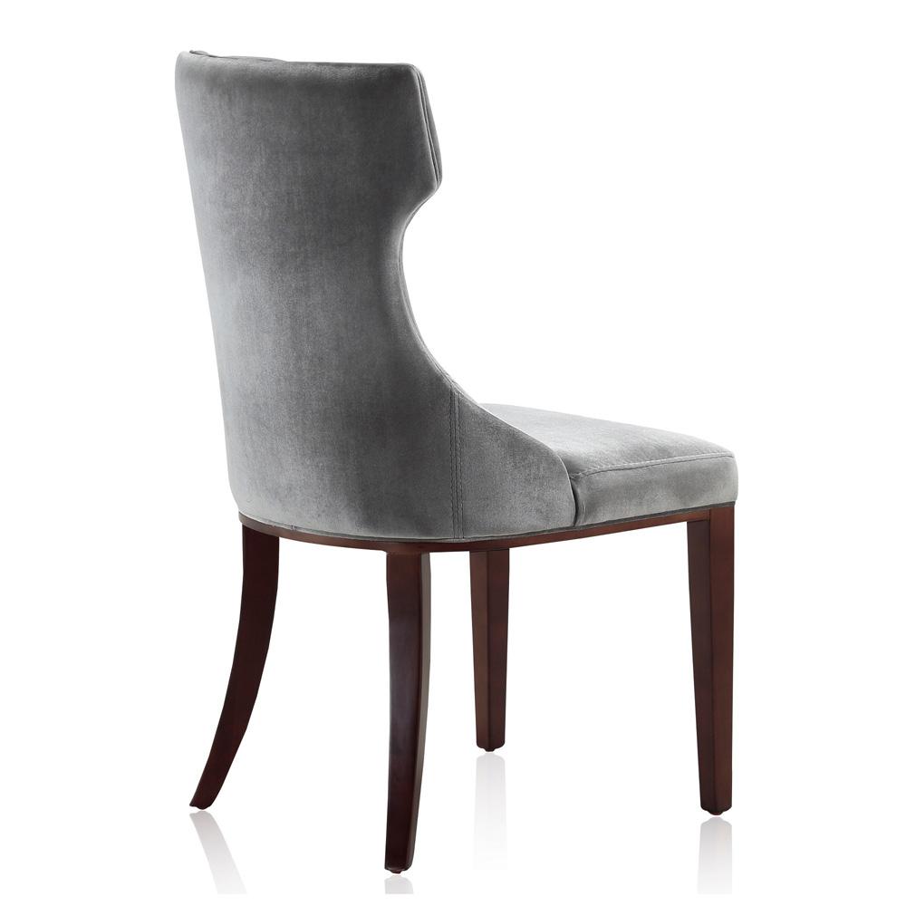 Manhattan Comfort - Reine Velvet Dining Chairs with Beech Wood Legs in Grey and Walnut - Set of 2 - DC007-GY veiw 4