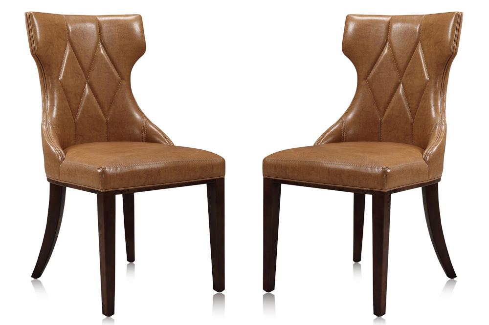 Manhattan Comfort - Reine Faux Leather Dining Chairs with Beech Wood Legs in Saddle and Walnut - Set of 2 - DC007-SA veiw 1