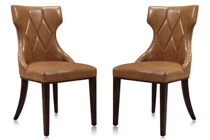 Manhattan Comfort - Reine Faux Leather Dining Chairs with Beech Wood Legs in Saddle and Walnut - Set of 2 - DC007-SA veiw 1
