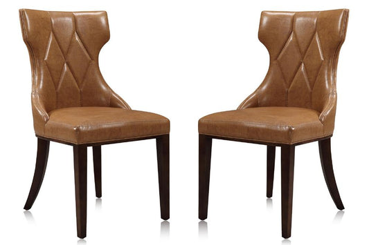 Manhattan Comfort - Reine Faux Leather Dining Chairs with Beech Wood Legs in Saddle and Walnut - Set of 2 - DC007-SA veiw 1