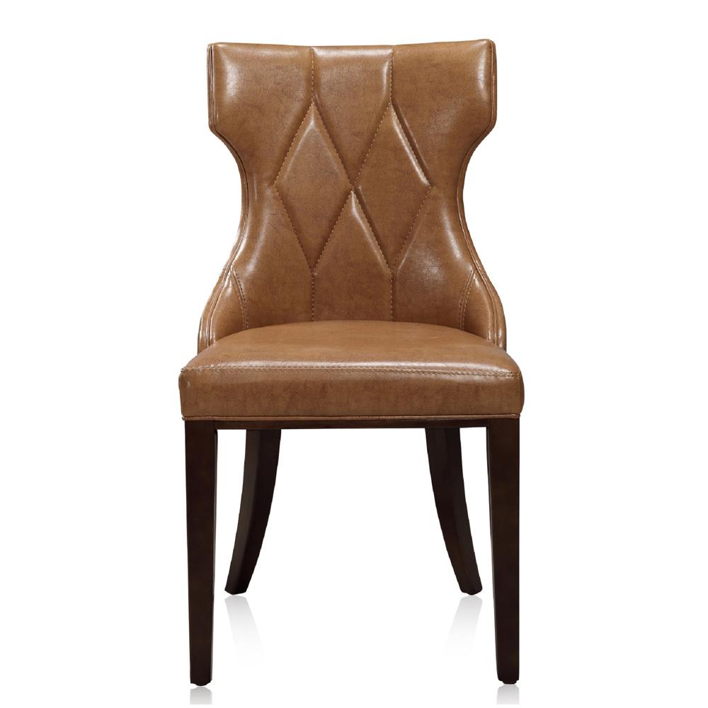 Manhattan Comfort - Reine Faux Leather Dining Chairs with Beech Wood Legs in Saddle and Walnut - Set of 2 - DC007-SA veiw 2