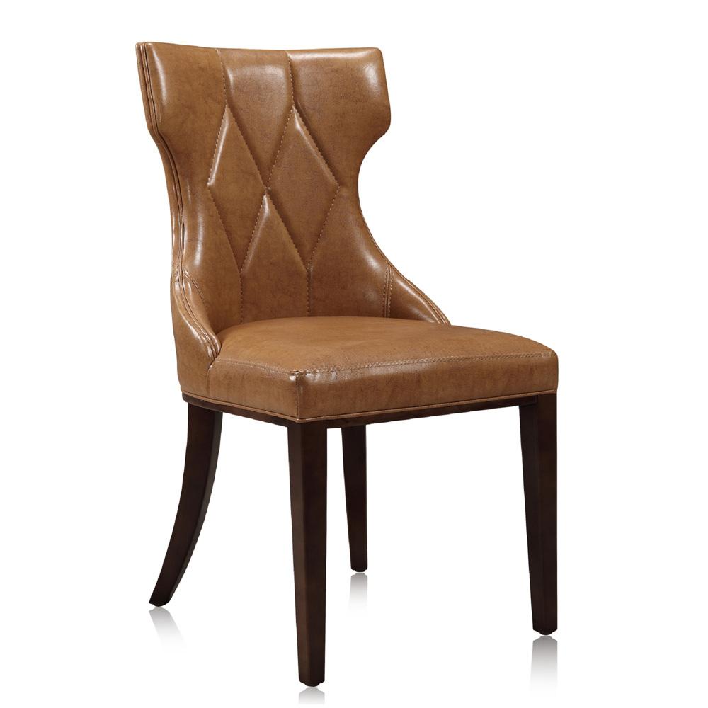 Manhattan Comfort - Reine Faux Leather Dining Chairs with Beech Wood Legs in Saddle and Walnut - Set of 2 - DC007-SA veiw 3