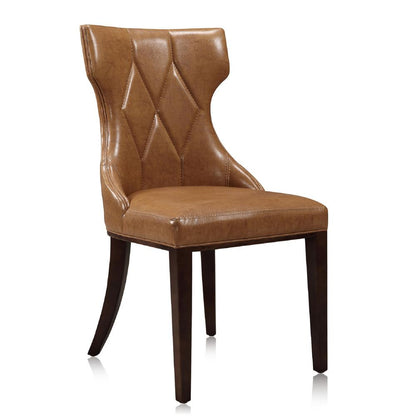 Manhattan Comfort - Reine Faux Leather Dining Chairs with Beech Wood Legs in Saddle and Walnut - Set of 2 - DC007-SA veiw 3
