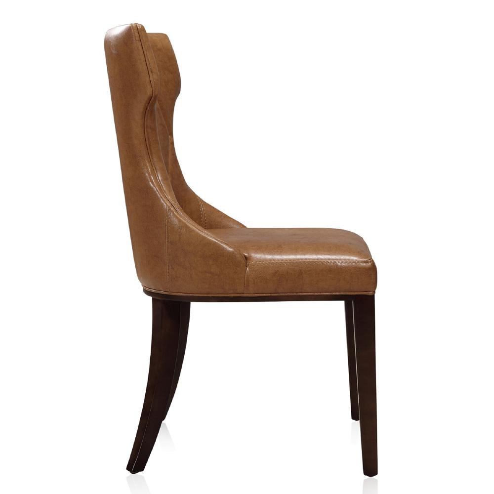 Manhattan Comfort - Reine Faux Leather Dining Chairs with Beech Wood Legs in Saddle and Walnut - Set of 2 - DC007-SA veiw 4