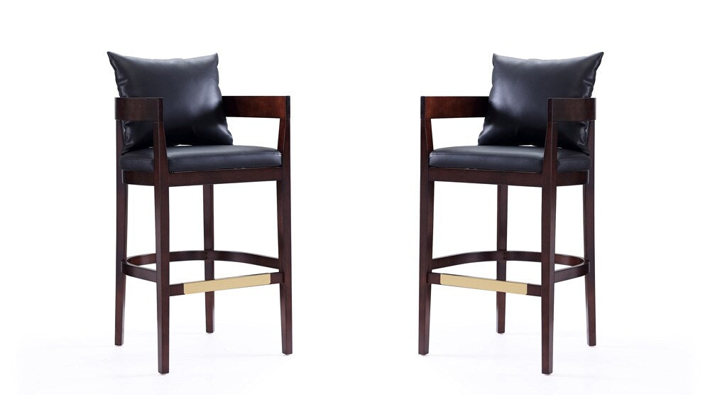 Manhattan Comfort - Ritz Faux Leather Bar Stool with Beech Wood Legs in Black and Dark Walnut - Set of 2 - 2-BS013-BK veiw 1