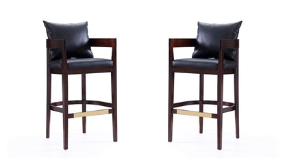 Manhattan Comfort - Ritz Faux Leather Bar Stool with Beech Wood Legs in Black and Dark Walnut - Set of 2 - 2-BS013-BK veiw 1