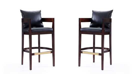 Manhattan Comfort - Ritz Faux Leather Bar Stool with Beech Wood Legs in Black and Dark Walnut - Set of 2 - 2-BS013-BK veiw 1