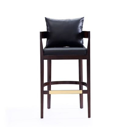 Manhattan Comfort - Ritz Faux Leather Bar Stool with Beech Wood Legs in Black and Dark Walnut - Set of 2 - 2-BS013-BK veiw 2