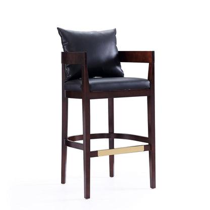 Manhattan Comfort - Ritz Faux Leather Bar Stool with Beech Wood Legs in Black and Dark Walnut - Set of 2 - 2-BS013-BK veiw 3