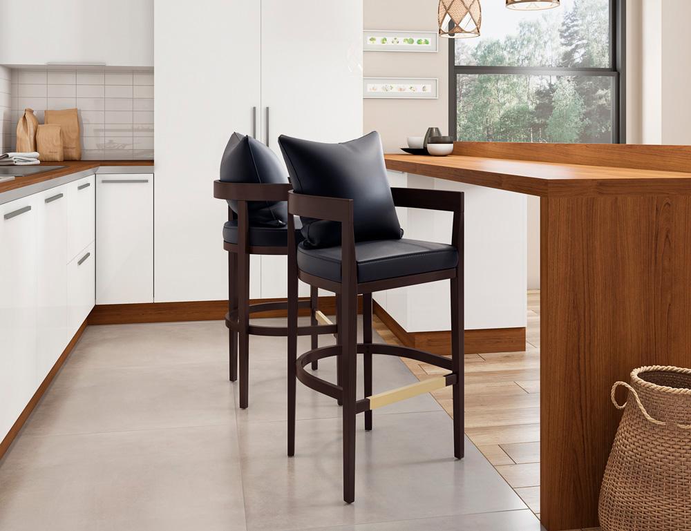 Manhattan Comfort - Ritz Faux Leather Bar Stool with Beech Wood Legs in Black and Dark Walnut - Set of 2 - 2-BS013-BK veiw 7