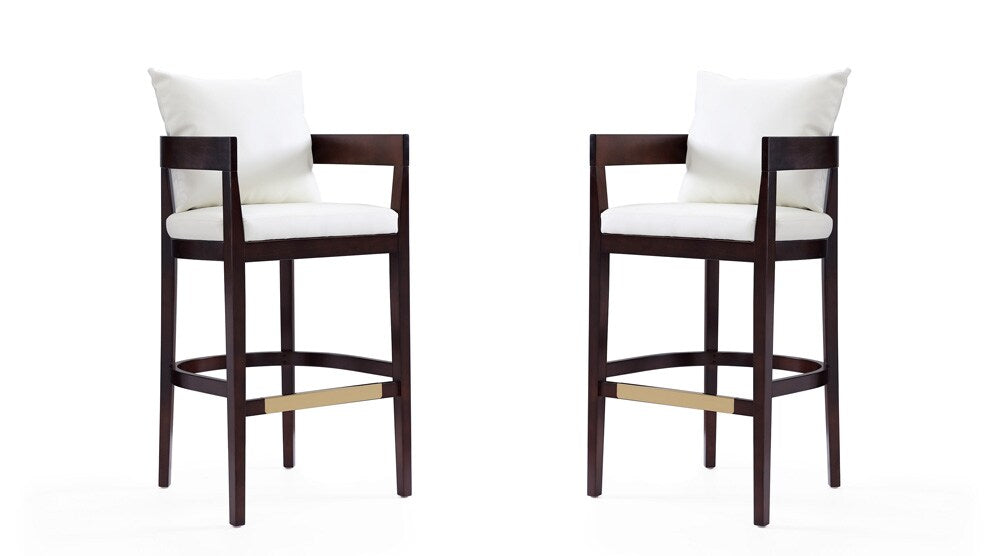 Manhattan Comfort - Ritz Faux Leather Bar Stool with Beech Wood Legs in Ivory and Dark Walnut - Set of 2 - 2-BS013-IV veiw 1