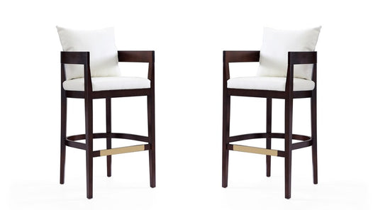 Manhattan Comfort - Ritz Faux Leather Bar Stool with Beech Wood Legs in Ivory and Dark Walnut - Set of 2 - 2-BS013-IV veiw 1