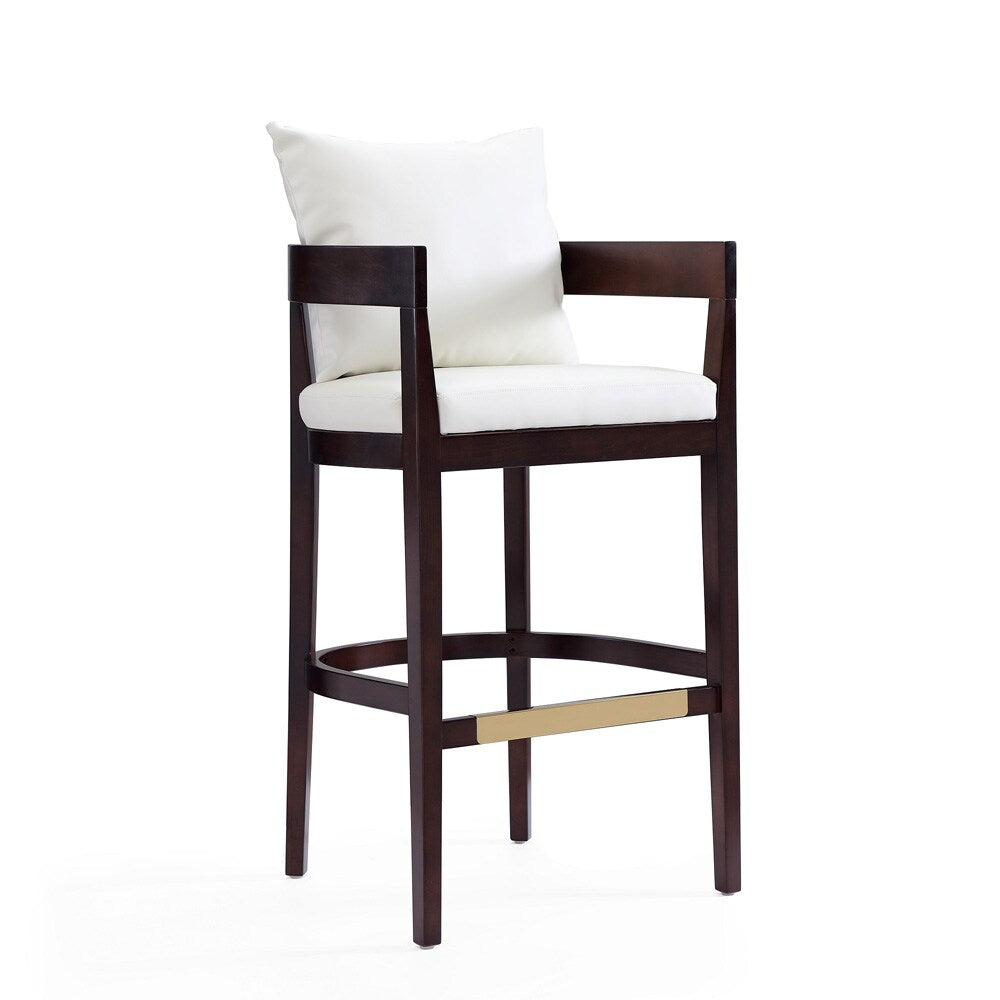 Manhattan Comfort - Ritz Faux Leather Bar Stool with Beech Wood Legs in Ivory and Dark Walnut - Set of 2 - 2-BS013-IV veiw 2
