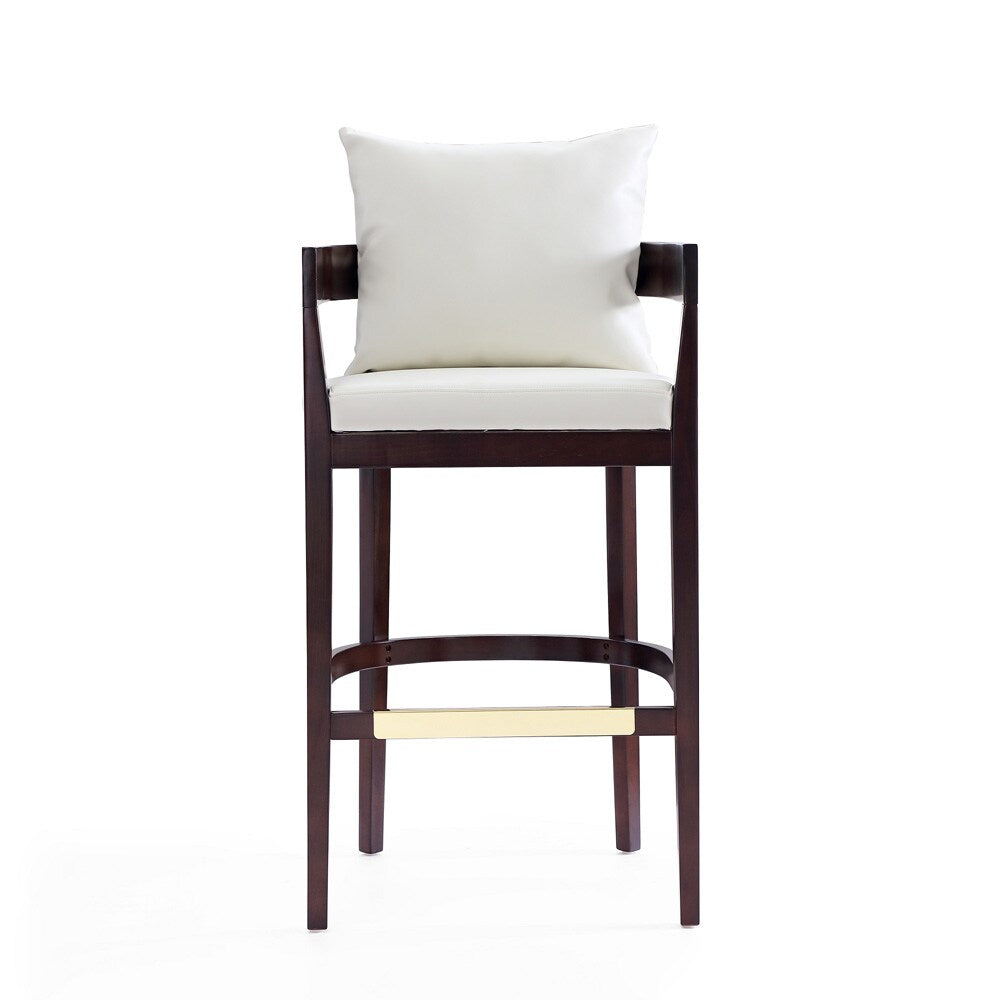 Manhattan Comfort - Ritz Faux Leather Bar Stool with Beech Wood Legs in Ivory and Dark Walnut - Set of 2 - 2-BS013-IV veiw 3