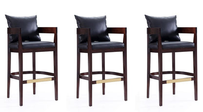 Manhattan Comfort - Ritz Faux Leather Bar Stool with Beech Wood Legs in Black and Dark Walnut - Set of 3 - 3-BS013-BK veiw 1