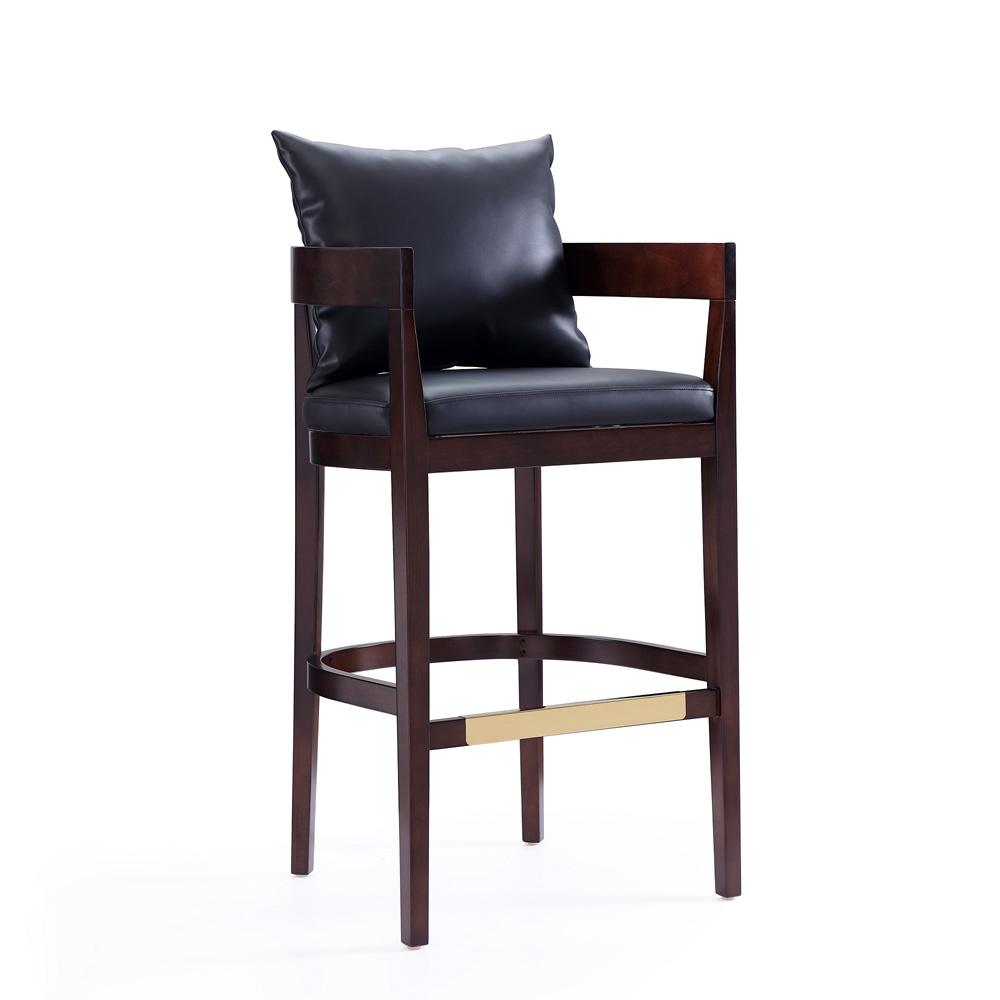 Manhattan Comfort - Ritz Faux Leather Bar Stool with Beech Wood Legs in Black and Dark Walnut - Set of 3 - 3-BS013-BK veiw 2
