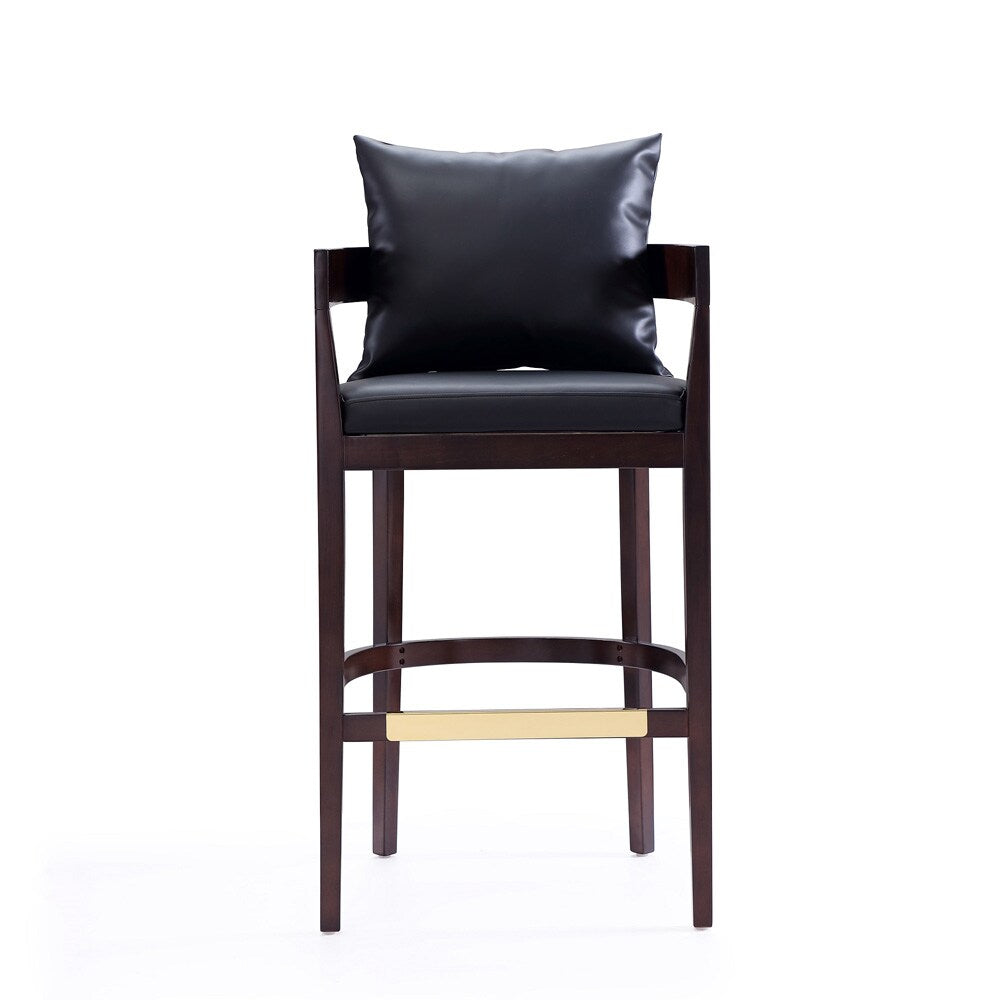Manhattan Comfort - Ritz Faux Leather Bar Stool with Beech Wood Legs in Black and Dark Walnut - Set of 3 - 3-BS013-BK veiw 3