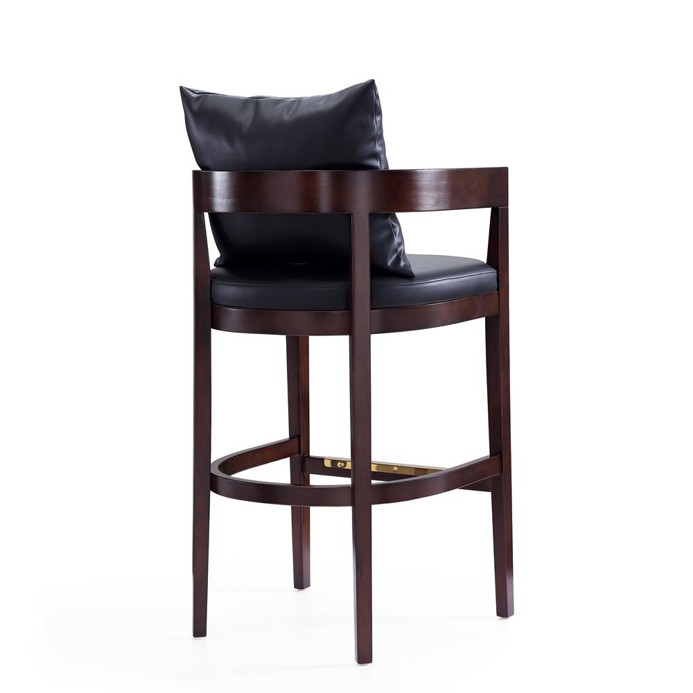 Manhattan Comfort - Ritz Faux Leather Bar Stool with Beech Wood Legs in Black and Dark Walnut - Set of 3 - 3-BS013-BK veiw 4