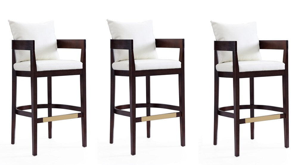Manhattan Comfort - Ritz Faux Leather Bar Stool with Beech Wood Legs in Ivory and Dark Walnut - Set of 3 - 3-BS013-IV veiw 1
