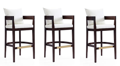 Manhattan Comfort - Ritz Faux Leather Bar Stool with Beech Wood Legs in Ivory and Dark Walnut - Set of 3 - 3-BS013-IV veiw 1