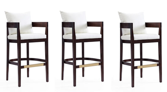 Manhattan Comfort - Ritz Faux Leather Bar Stool with Beech Wood Legs in Ivory and Dark Walnut - Set of 3 - 3-BS013-IV veiw 1
