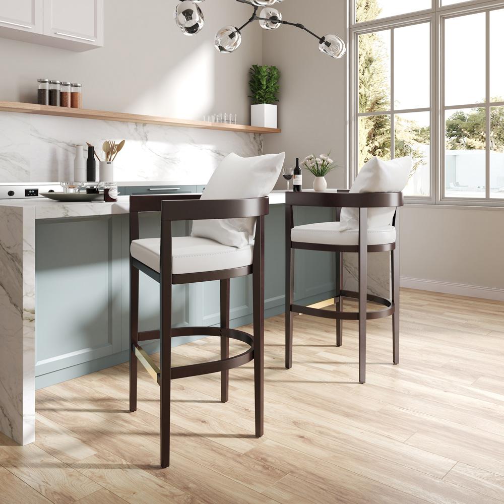 Manhattan Comfort - Ritz Faux Leather Bar Stool with Beech Wood Legs in Ivory and Dark Walnut - BS013-IV veiw 6