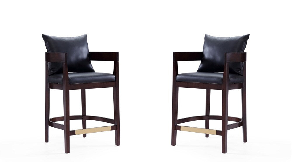 Manhattan Comfort - Ritz Faux Leather Counter Stool with Beech Wood Legs in Black and Dark Walnut - Set of 2 - 2-CS006-BK veiw 1