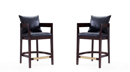 Manhattan Comfort - Ritz Faux Leather Counter Stool with Beech Wood Legs in Black and Dark Walnut - Set of 2 - 2-CS006-BK veiw 1