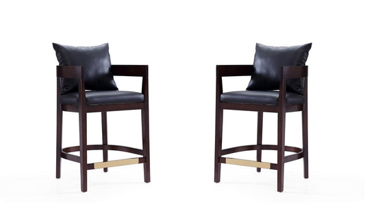Manhattan Comfort - Ritz Faux Leather Counter Stool with Beech Wood Legs in Black and Dark Walnut - Set of 2 - 2-CS006-BK veiw 1